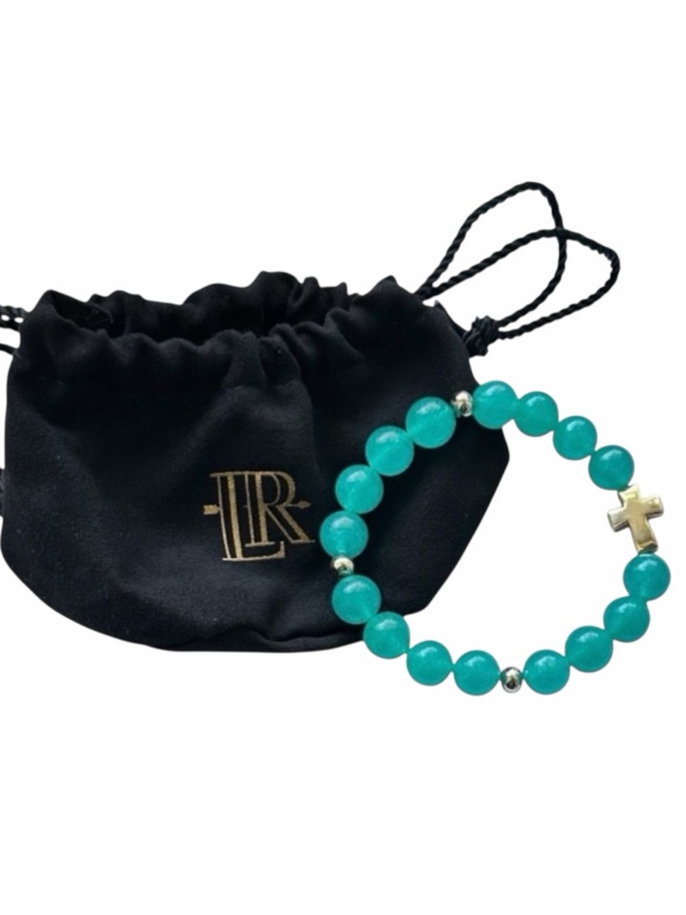 Lisa Robertson Ocean Blue Quartz 18K Gold over .925 Silver Cross Beaded Bracelet